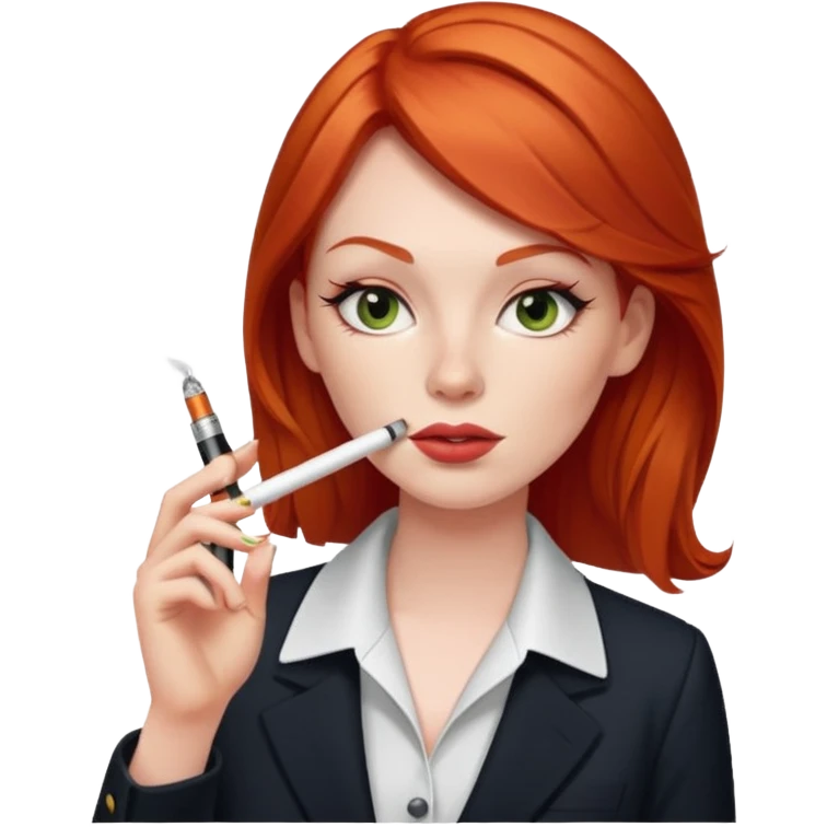 red head office girl, smoking electric ciggarette emoji