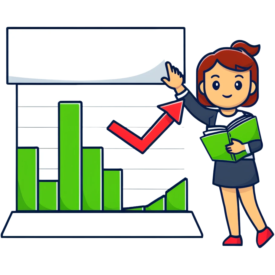 Girl holding chart with rising green graph line in right hand and holding another chart with falling red graph line in left hand emoji