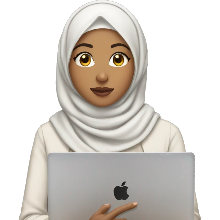 Lightskin girl with hijab in front of macbook emoji