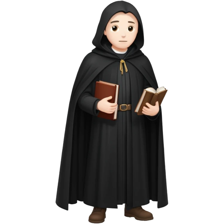 A wandering philosopher in a long black cloak with a book full height emoji
