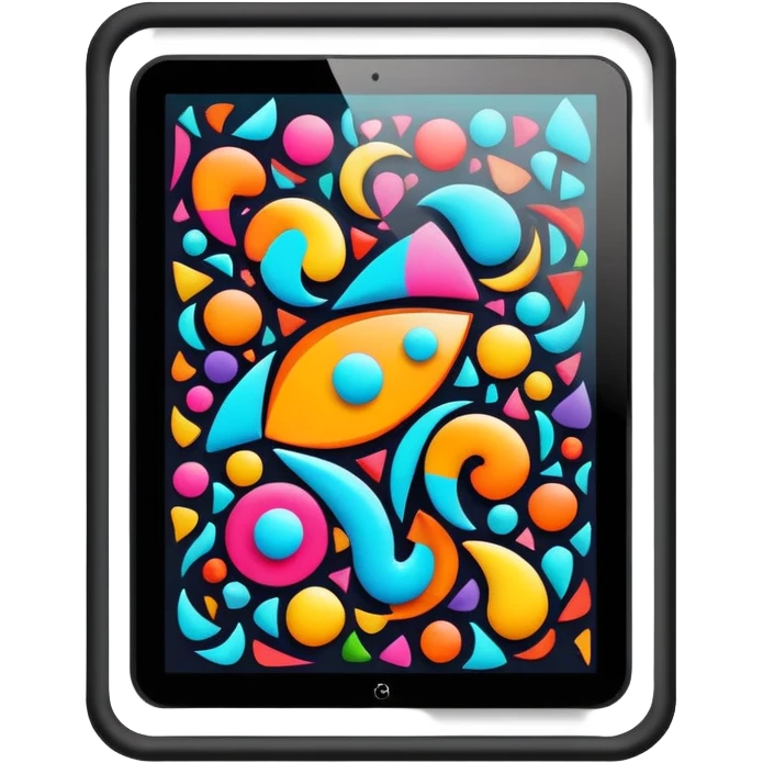 framed digital tablet artwork with abstract vector shapes inside emoji
