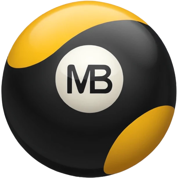Pool ball back ball with the “MB” written on it. emoji