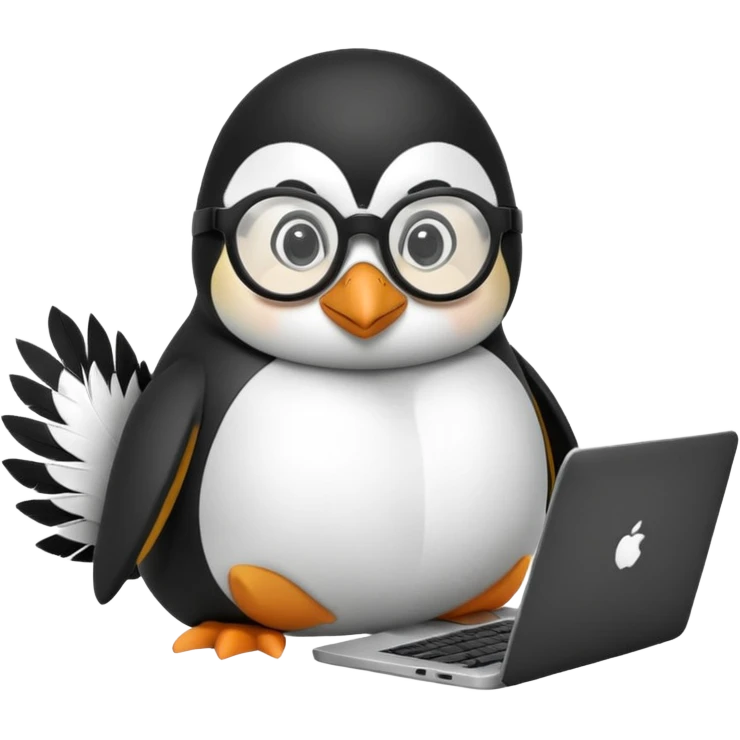 createa nice penguin and using his laptop emoji