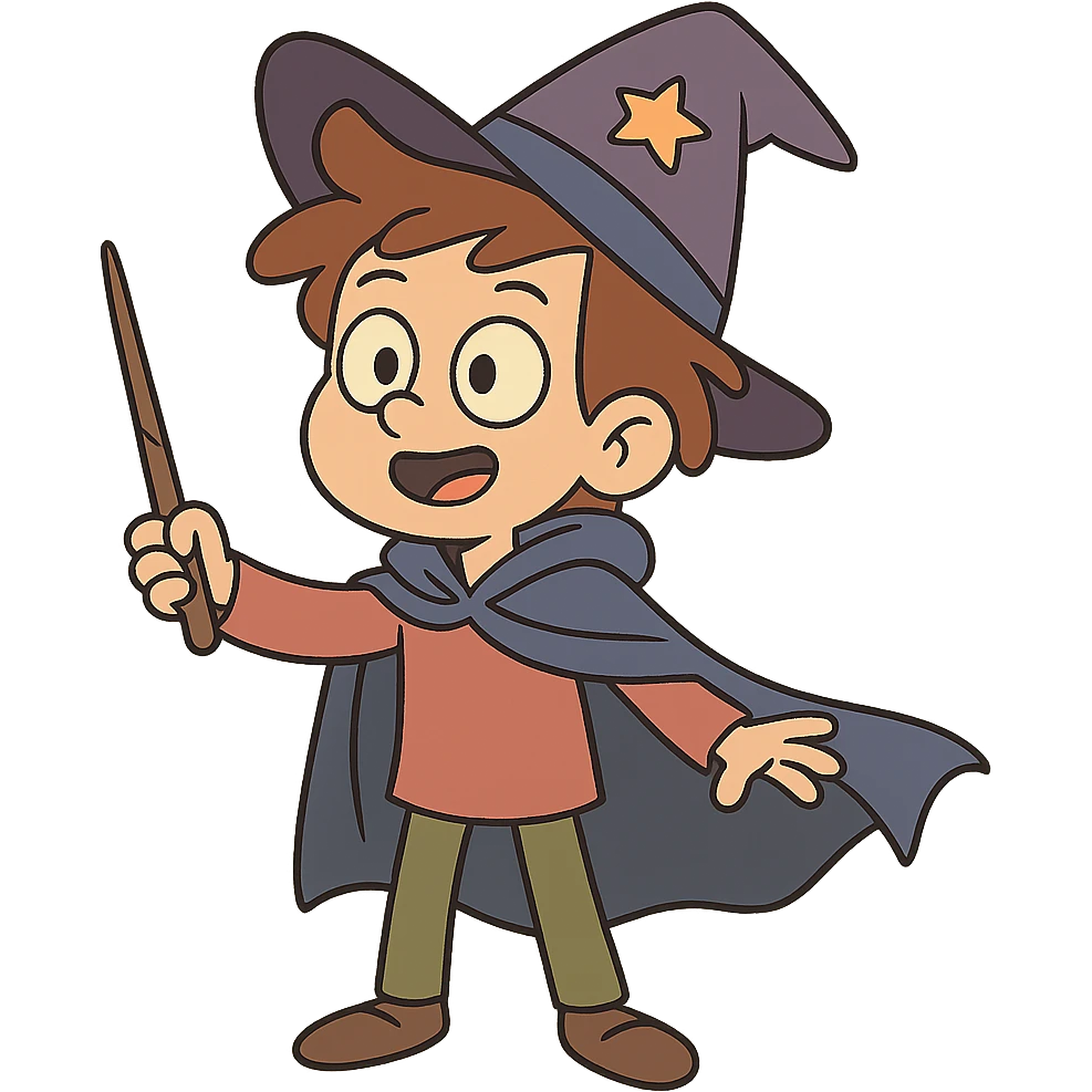 wizard kid with a cape and wand emoji
