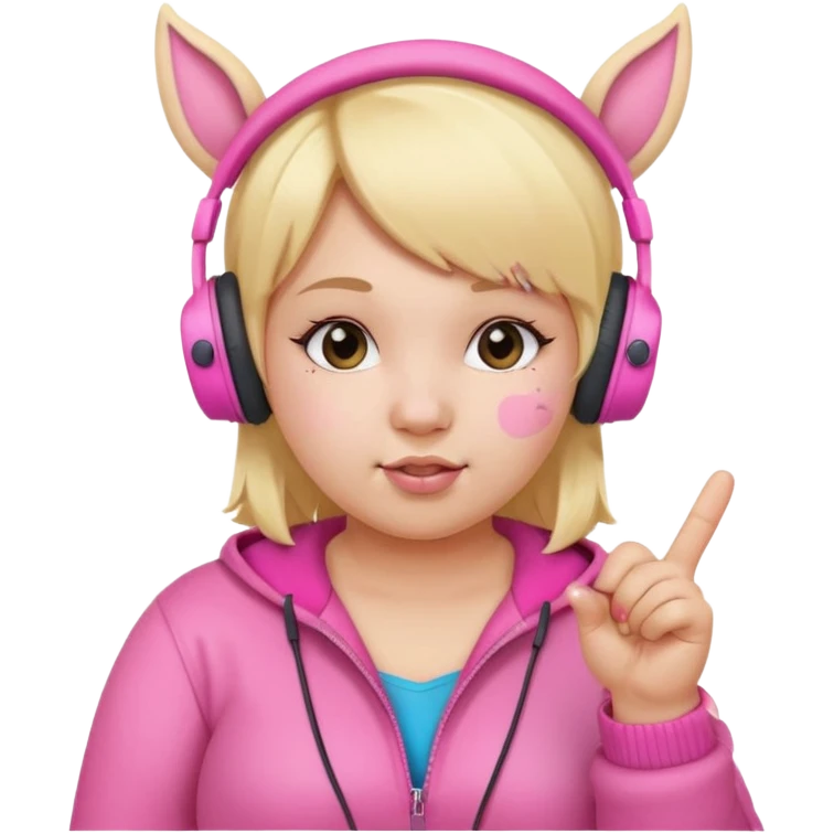 Create blonde chibby girl showing middle.finger. and she has pink headphones with ears emoji