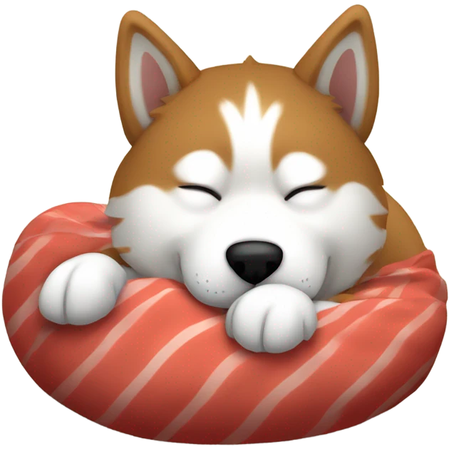 Red and white Siberian husky sleeping in bed emoji