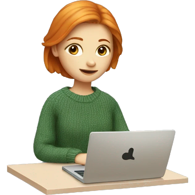 ginger girl in sweater working on a laptop emoji
