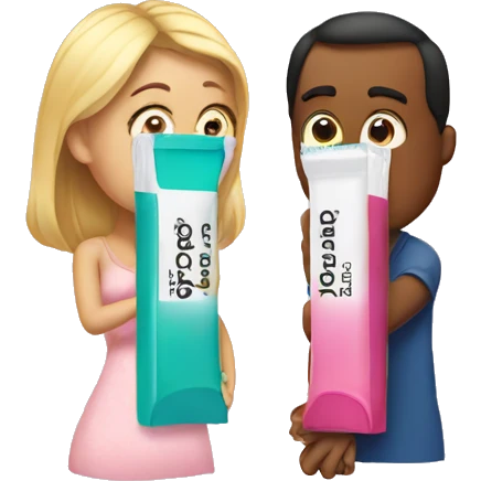 couple looking at pregnancy test emoji