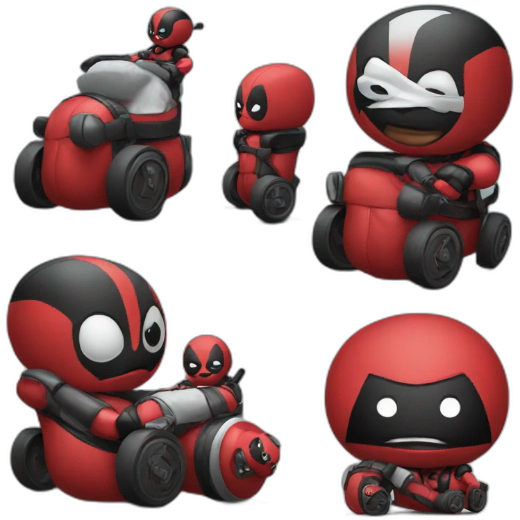 Baby deadpool in roller emoji