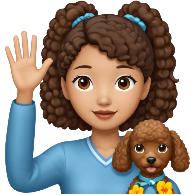 A Asia pony tail girls and brown poodle Say goodbye emoji