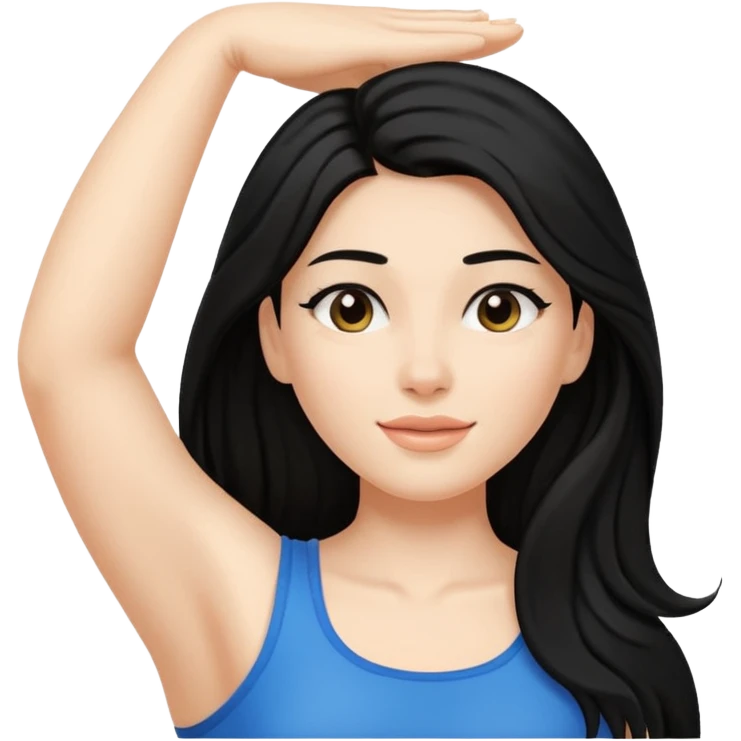 woman black long hair showing armpit with cream on armpit emoji