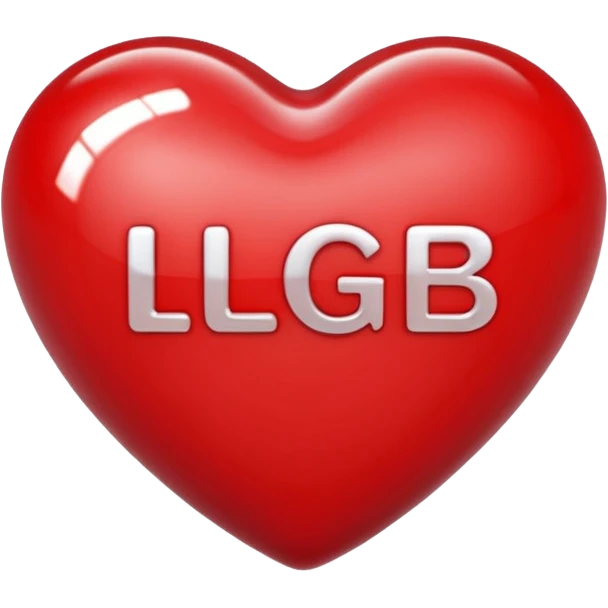 A photograph of a high-quality 3D heart-shaped emoji with a polished, glossy finish.The texture is smooth and candy-like, with a glass-like sheen that gives it a modern, high-end aesthetic. Add text as "LGB" in centre of heart emoji