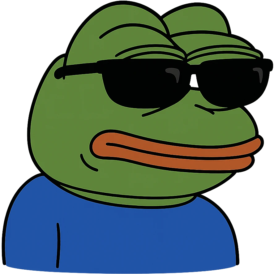 Remove the background, keep only Pepe the Frog with sunglasses with no background, transparent background. emoji