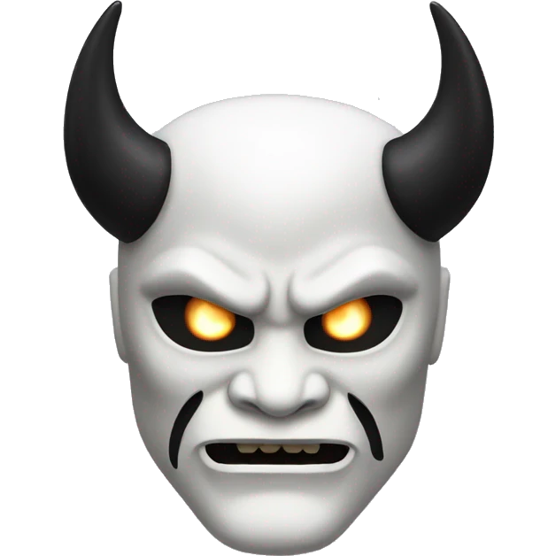 White Oni mask with white glowing eyes and sharp black horns emoji
