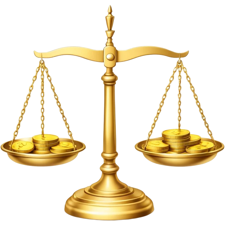balance scale with gold coins in the trays emoji