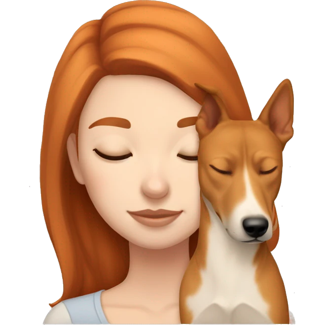 White girl auburn hair sleeping with Carolina dog emoji
