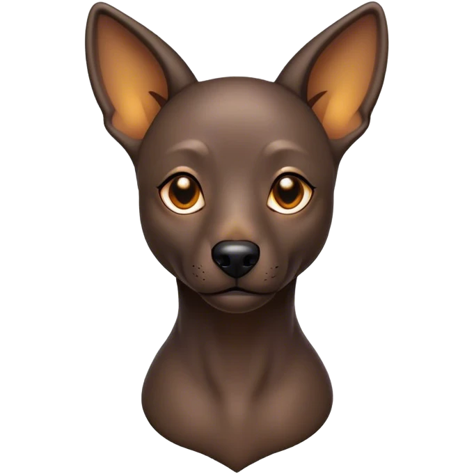 Cinematic Noble Xoloitzcuintle dog Portrait Emoji, Poised and regal, with a sleek, muscular build and smooth, hairless ebony skin accented by subtle wrinkles, deep-set soulful dark eyes, Simplified yet sharp and sophisticated features, highly detailed, glowing with a soft, dignified glow, high shine, intelligent and loyal, stylized with an air of ancient grace, focused and attentive, soft glowing outline, capturing the essence of a watchful and confident guardian, so majestic it feels as though it could stride out of the screen with effortless authority! emoji