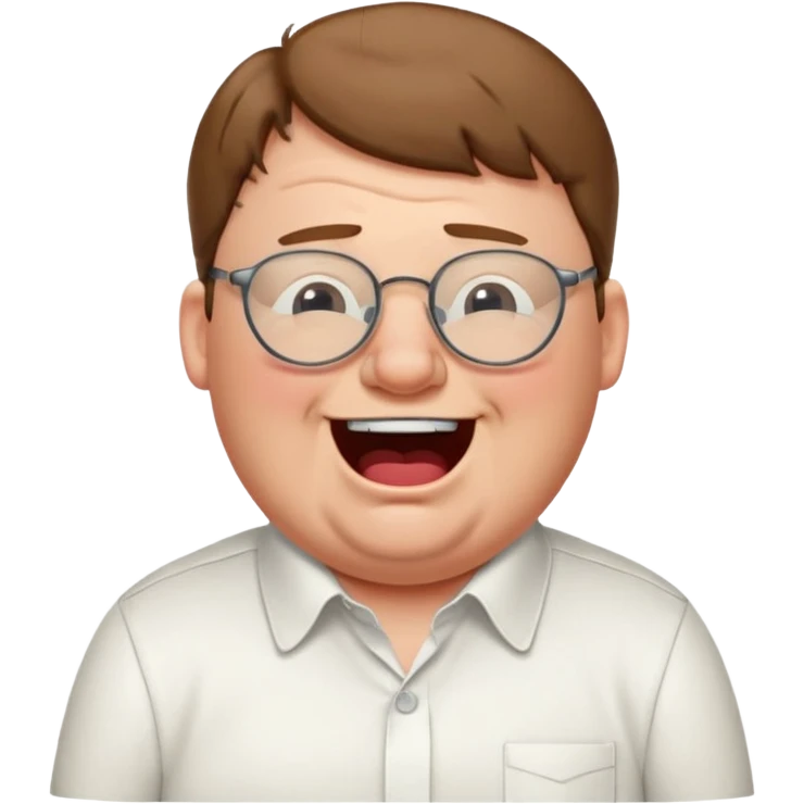 peter griffin as a laughing crying emoji in midjourney style with a white button up shirt and glasses emoji