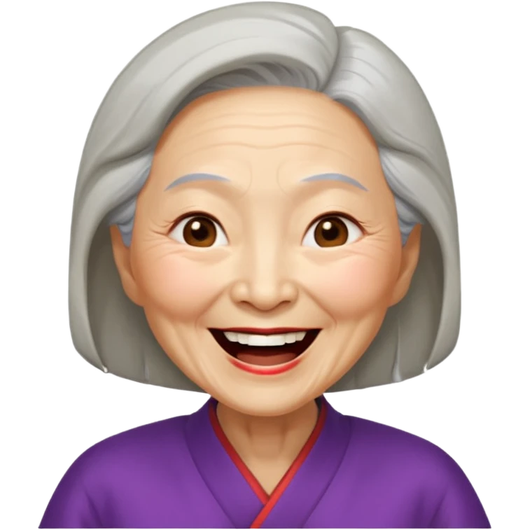 Laughing crazily elderly Chinese superwoman with head tilted backward, eye slightly closing emoji