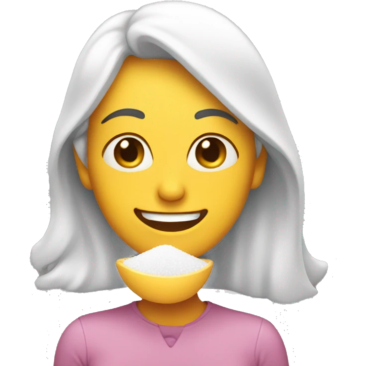 Happy lady with salt in front of face emoji