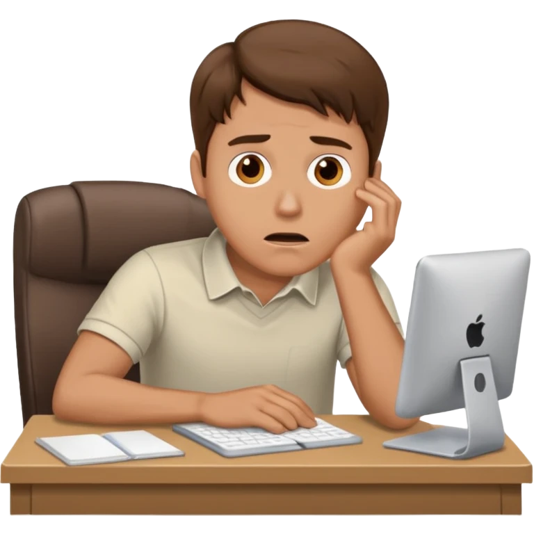 A white man with brown hairs  sits at his desk in shock emoji