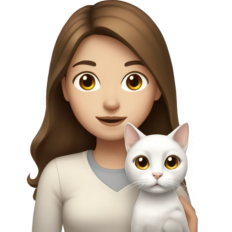 brown hair girl with a white cat emoji