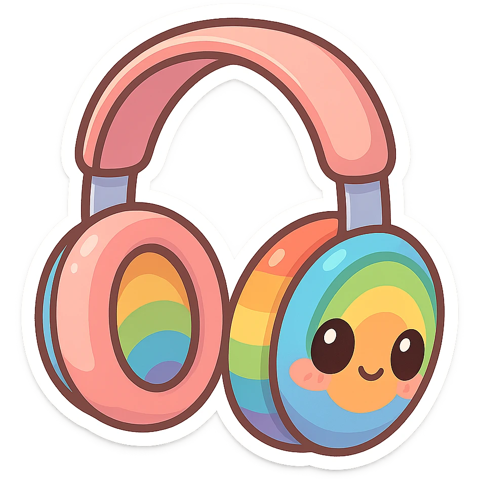 cute and exaggerated chibi sticker-style rainbow headphones emoji