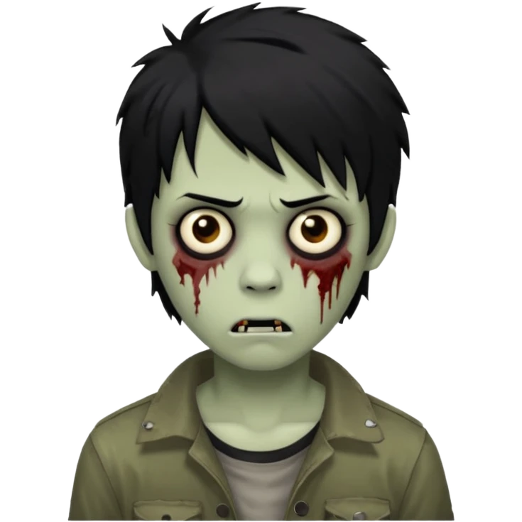 Boy, zombie, black hair, medium, emo, shaggy, dark, spooky, creepy expression emoji