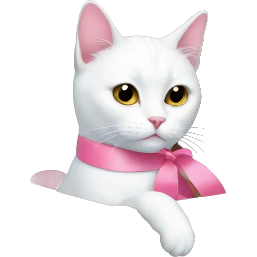 white cat with pink ribbon in a box emoji