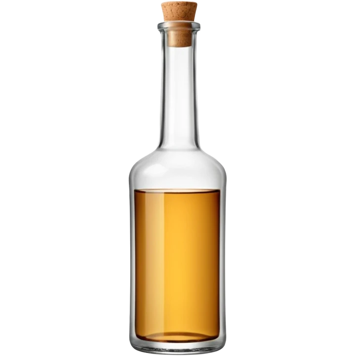 white rum in tall clear glass bottle with long neck and straight sides, minimal or blank label, metallic cap or cork, colorless dense liquid, no branding or extras, soft lighting, emoji scale emoji
