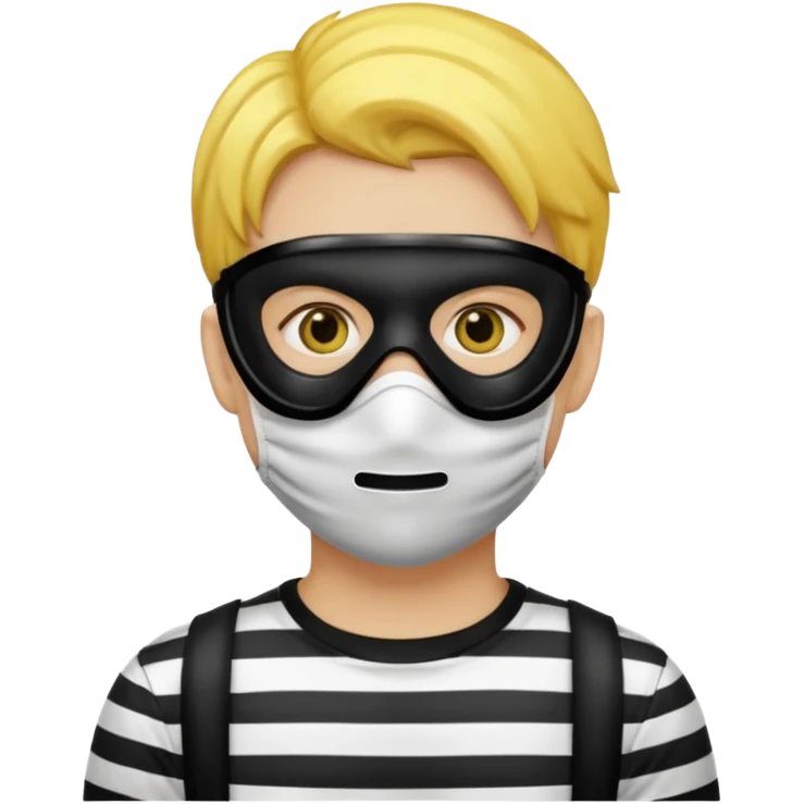 Make a robber emoji with yellow skin and white and black shirt with a mask thats black emoji