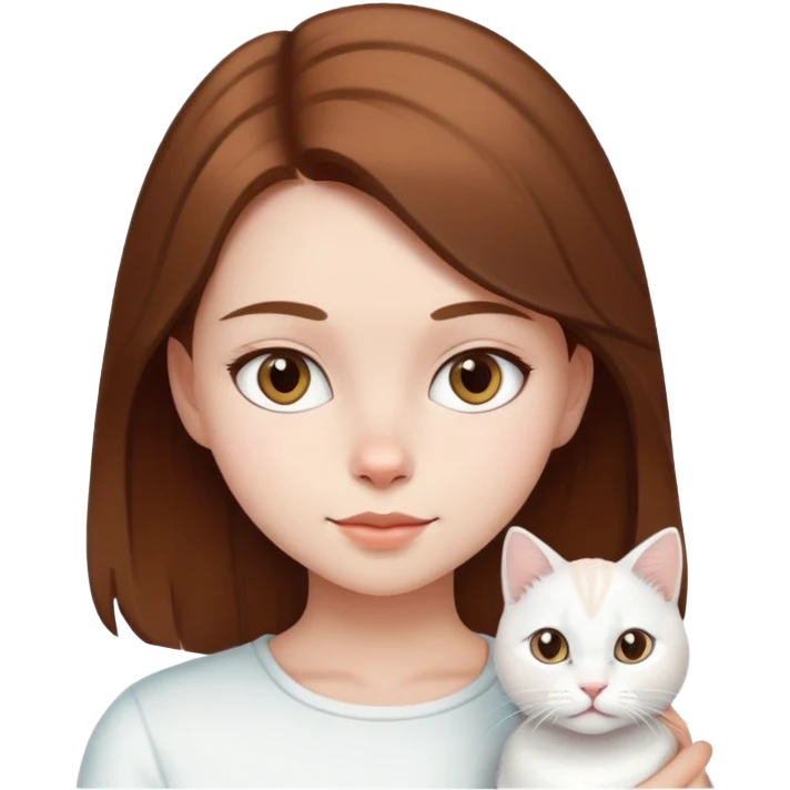 brown hair young girl with white cat emoji