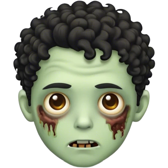 Zombie emoji boy, mid fade curly black hair, eyes brow emoji