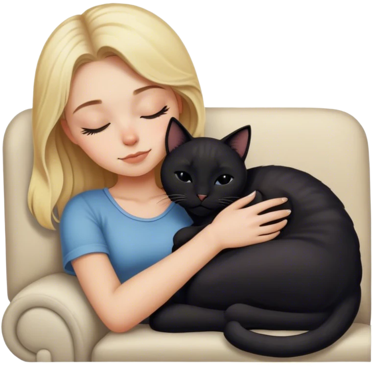 Black kitty sleeping on blonde white girl lap emoji