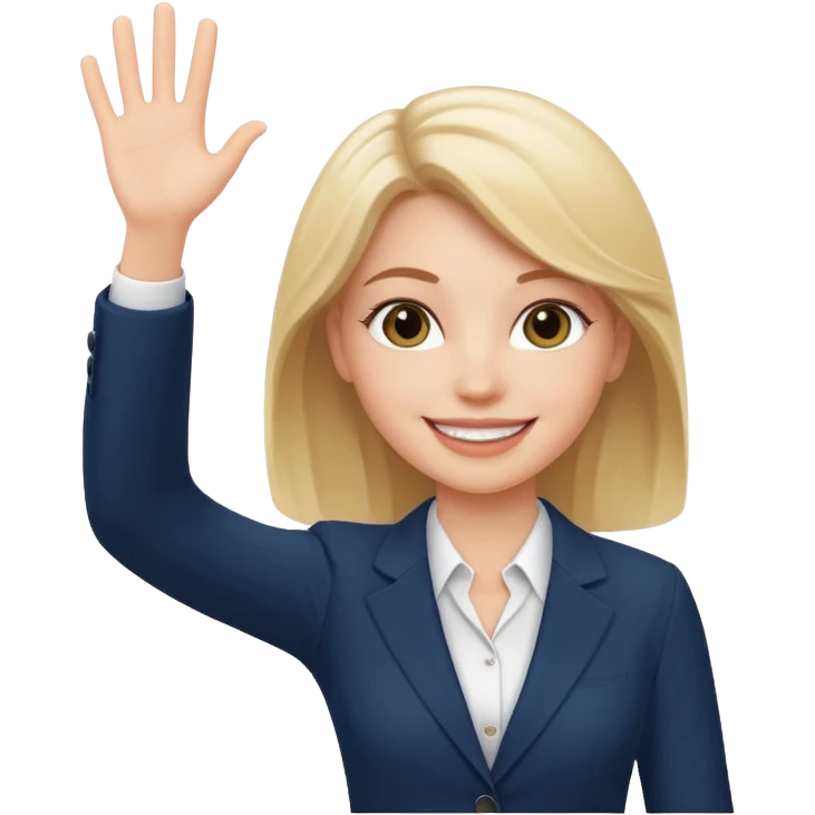 Create Emoji of white girl with bussines outfit is waveing emoji