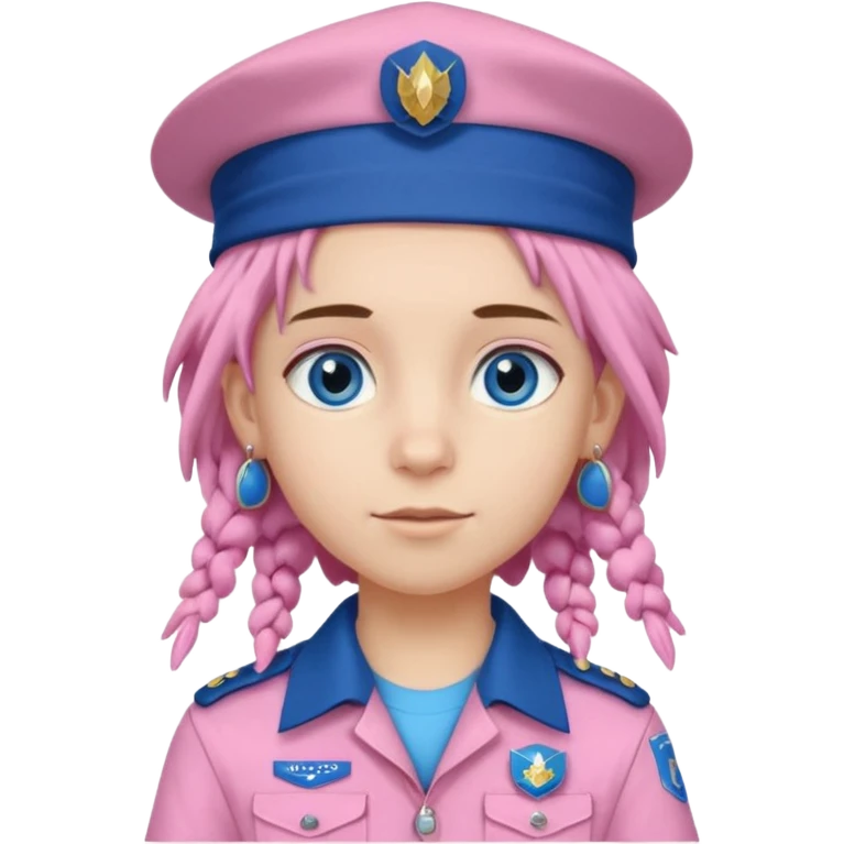 very pretty boy big blue eyes, scout girl with pretty pink uniform, blue dreadlocks, and big earrings and scouts hat emoji