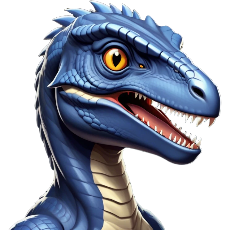 Cinematic Noble jurassic park Velociraptor Portrait Emoji, Poised and menacing, with a sleek, muscular build clad in dark, scaly skin reminiscent of jurassic park Park’s iconic raptor, a sharply curved snout and piercing, intelligent eyes that exude predatory cunning, Simplified yet boldly defined features, highly detailed, glowing with a cool, ominous radiance, high shine, intelligent and relentless, stylized with an air of cinematic prehistoric authority, focused and alert, soft glowing outline, capturing the essence of a watchful and confident jurassic park Velociraptor that appears ready to dash out of the screen with effortless power! emoji