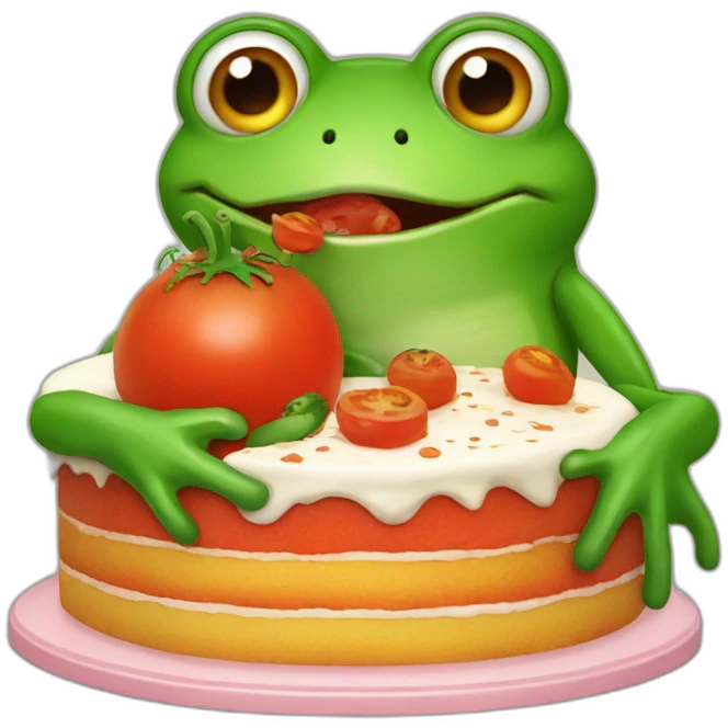 tomato and frog eating a cake emoji