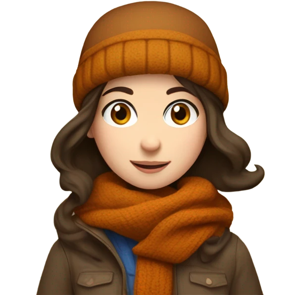 Brunette girl blue eyes cozy autumn vibe emoji