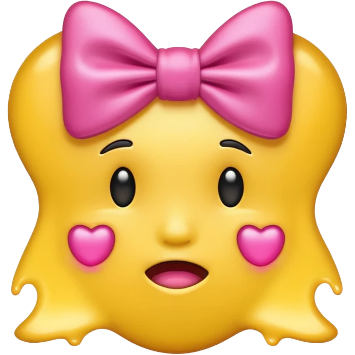 Normal yellow face emoji melting with a pink bow emoji