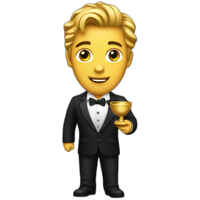 Posh-man-with-black-suit-holding-gold emoji