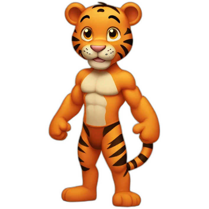 Tigger with a muscle chest and skinny arms emoji