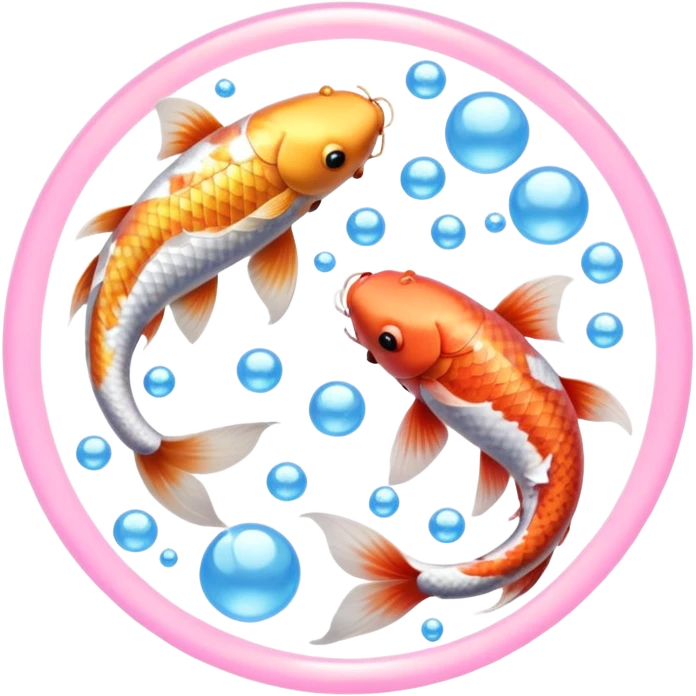 Pisces Two realistic light pink the other gold koi fish swimming in circle ying yang cloudy dreamy bubbles dreamy bubbles circle ying yang cloudy dreamy bubbles emoji