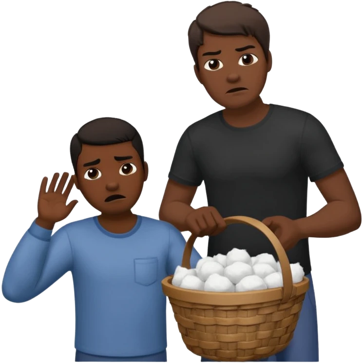 White person whipping black person carrying a basket of cotton emoji