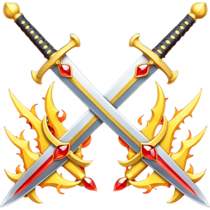 Fully yellow royal two swords crossed fiery with red gems emoji