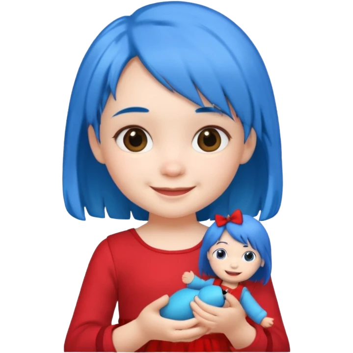 blue haired red wearing small girl with small toy emoji