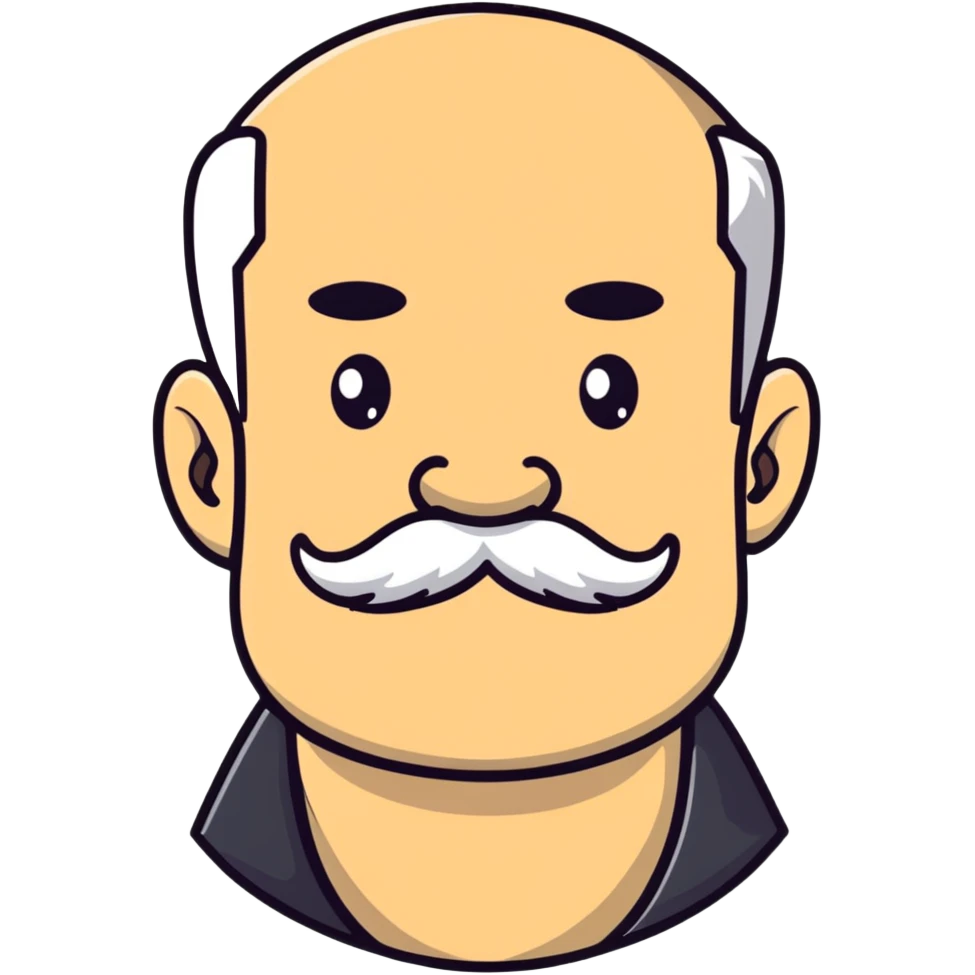 male character with oval-shaped flat-top head and bushy white mustache emoji