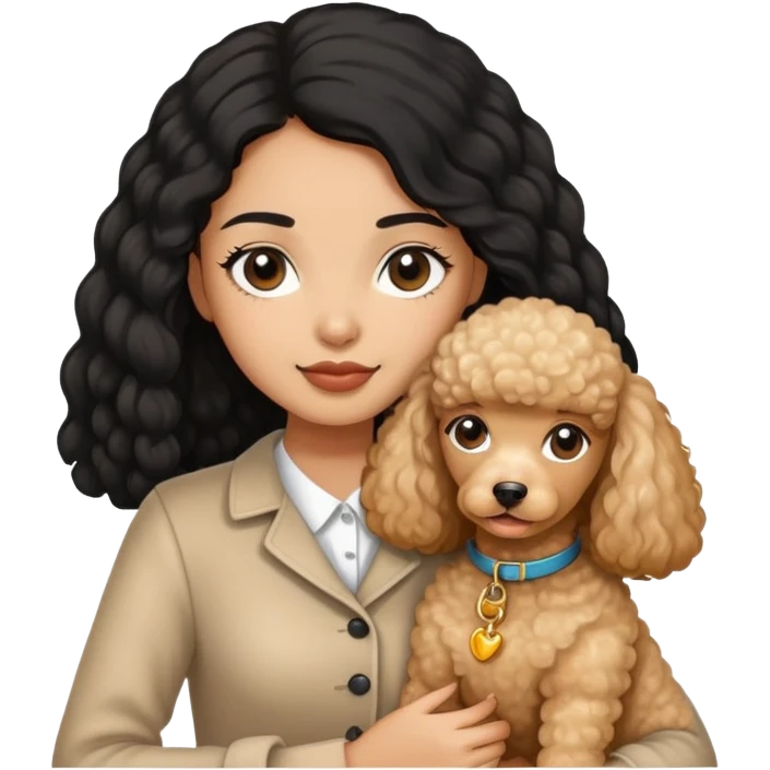 A black long hair girl holding beige poodle emoji