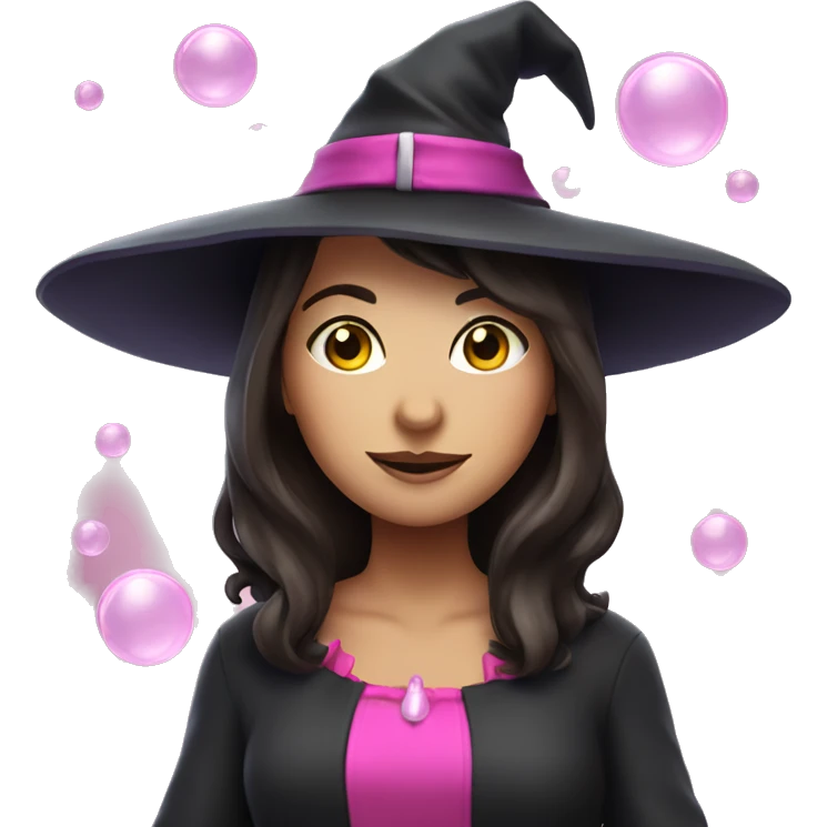 a witch brunette witch with pink clothing and bubbles emoji