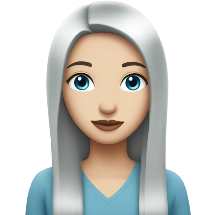 White girl, long straight black hair, ice blue eyes, emoji